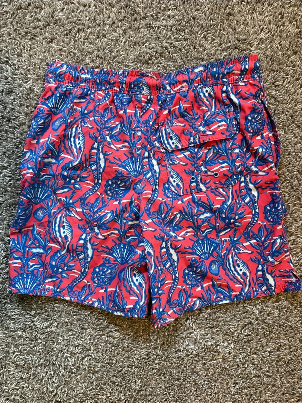Boys Vineyard Vines Chappy Swim Trunks, Seahorse Pattern, Size M (12-14)